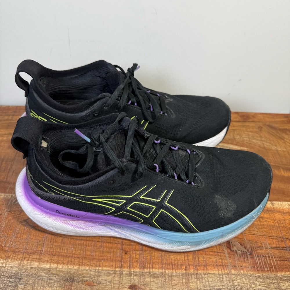 Asics Gel Nimbus Black and Purple Athletic Shoes, 10 Wide